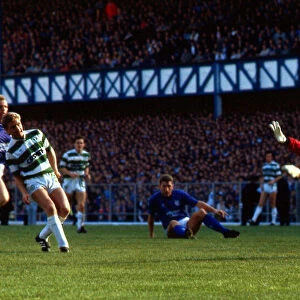 Rangers versus Celtic Peter Grant scores past Graham Roberts October 1987