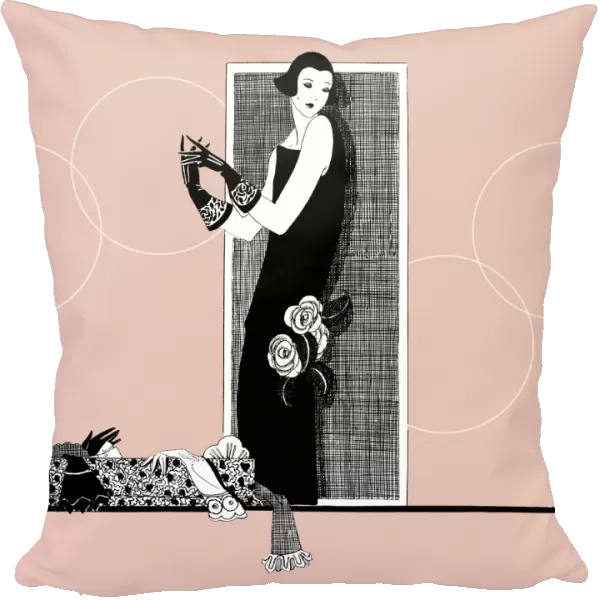 Stylish 1920s Lady on blush pink background