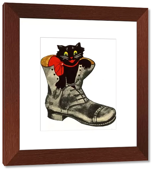 Good Luck card, Lucky Black Cat in a Boot