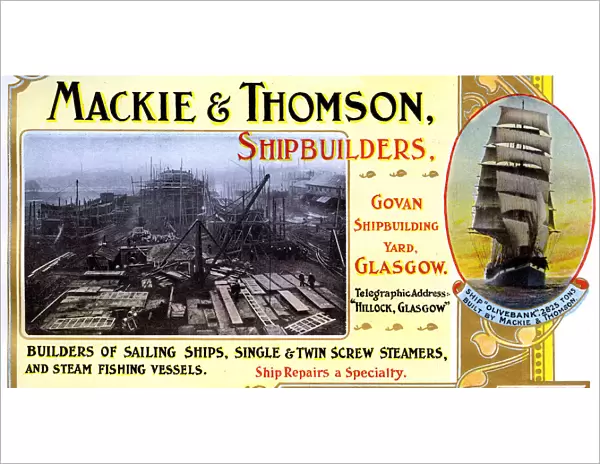 Advert, Mackie & Thomson, Shipbuilders, Govan, Glasgow