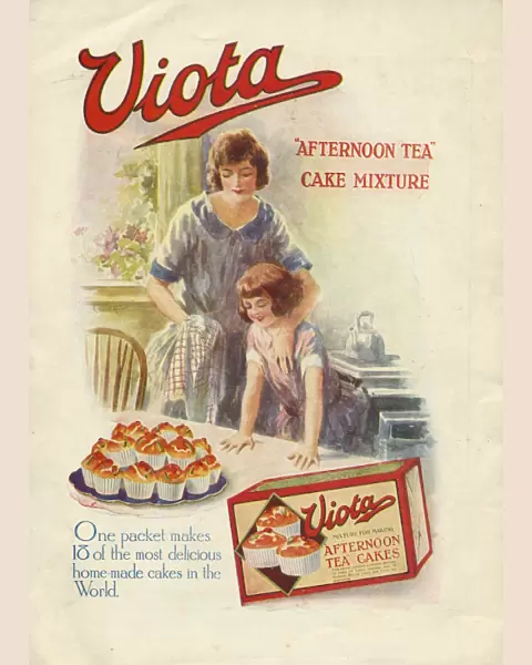 Advertisement for Viota 'Afternoon Tea'cake mixture, one packet makes 18 of the most