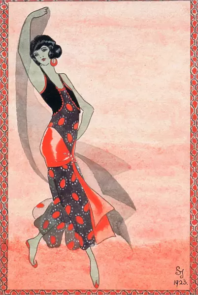 Art deco illustration for oriental dancer, 1920s
