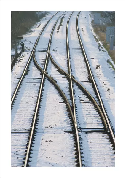 Aerial view of snowy tracks, Norfolk, England, United Kingdom, Europe