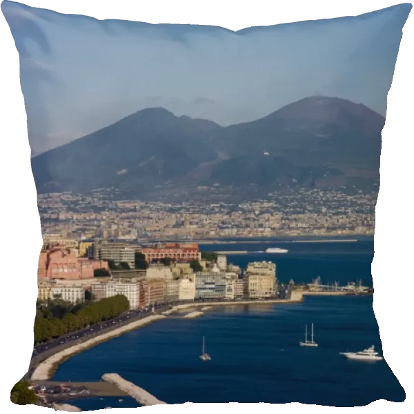 Cityscape including Castel dell Ovo and Mount Vesuvius, Naples, Campania, Italy, Europe
