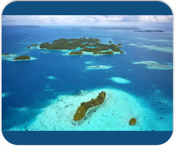 Aerial view of islands in the Archipelago of Palau, Republic of Palau, Micronesia