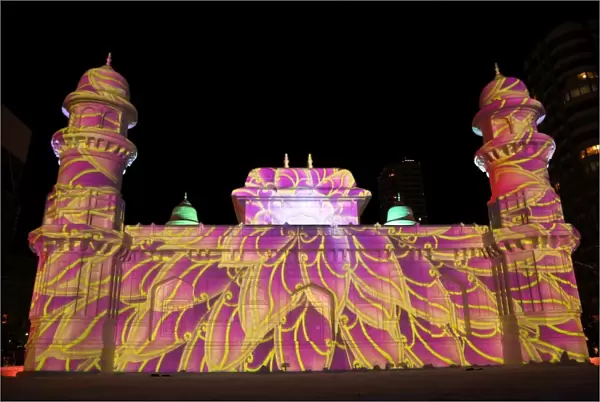 Projection mapping images on ice sculptures at the 65th Sapporo Snow Festival 2014, Sapporo, Japan