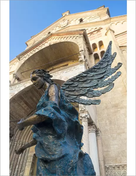 Verona, Italy, Europe. Statue of an Angel in front of the Verona Cathedral or Cattedrale