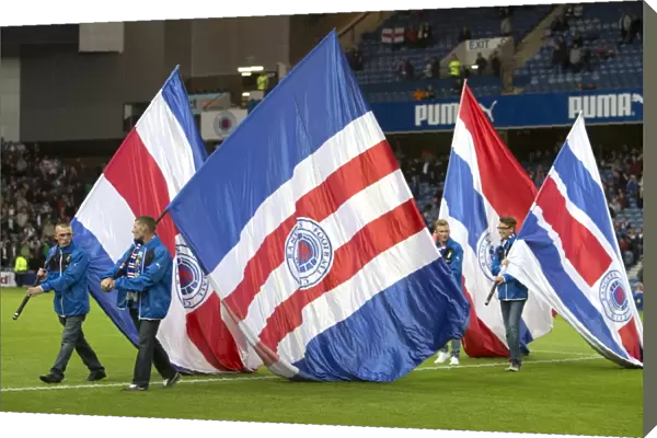 Rangers Flag Bearers with the Scottish Cup at Ibrox Stadium: Rangers vs Hibernian, Petrofac Training Cup First Round South-West (2003)
