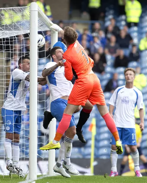 Rangers Marius Zaliukas Scores Heading Past Queen of the South Goalkeeper in SPFL Championship Match