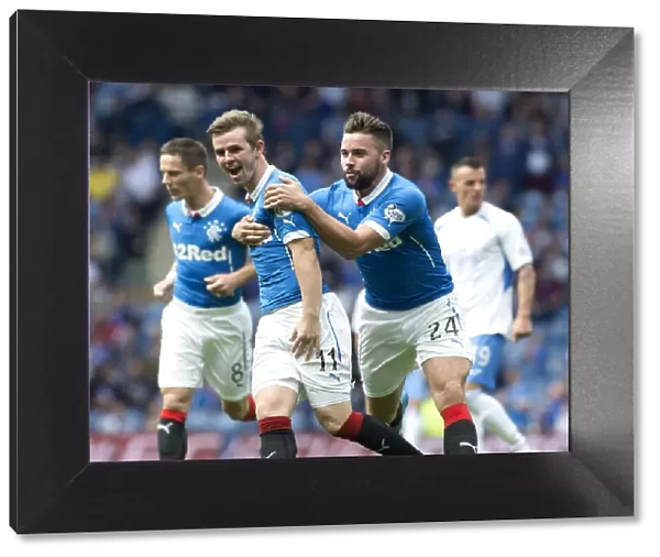 Rangers Templeton and McGregor Celebrate Goal in SPFL Championship Match vs. Queen of the South