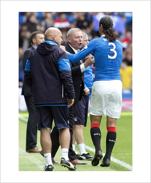 Rangers Bilel Mohsni and Ally McCoist: Celebrating a Goal in the SPFL Championship at Ibrox Stadium