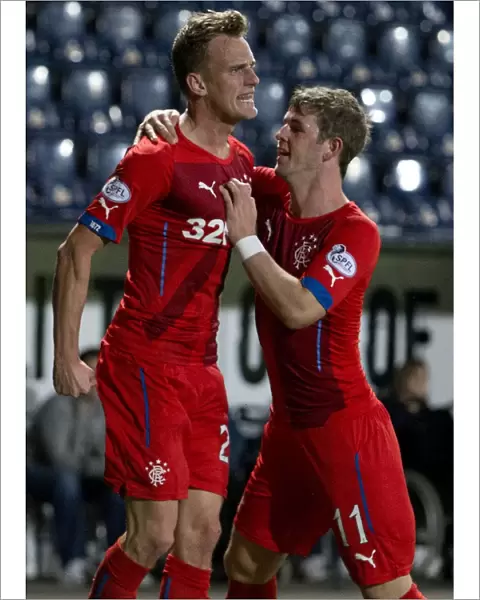 Rangers Dean Shiels and David Templeton: Celebrating a Goal in the Scottish League Cup Match Against Falkirk