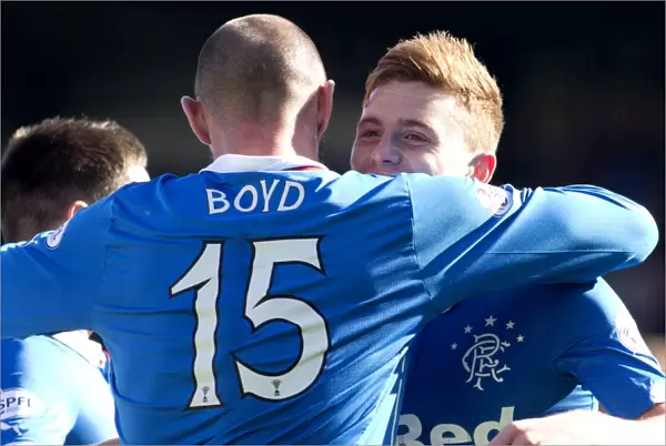 Rangers Macleod and Boyd: Celebrating a Goal in Scottish Championship Match Against Livingston
