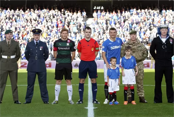 Rangers captain Lee McCulloch with mascots and members of the armed forces