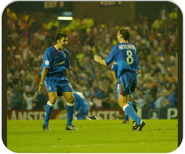 Rangers Celebrate: Nerlinger and Khizanishvili's Goal vs. Stuttgart (16 / 09 / 2003)