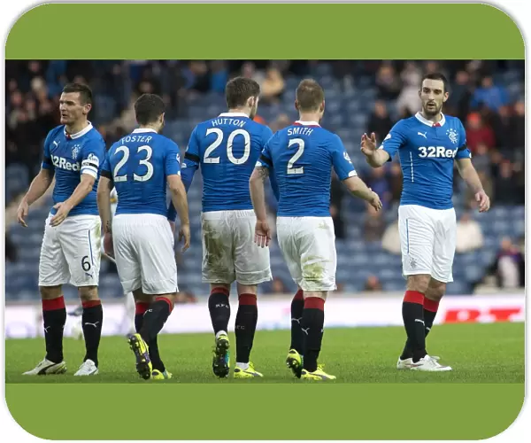 Rangers Football Club: Lee Wallace's Euphoric Championship-Winning Goal Celebration with Team Mates at Ibrox Stadium