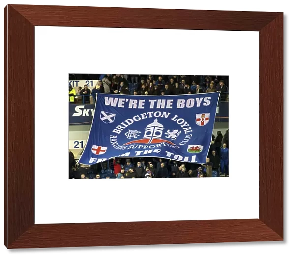 Triumphant Rangers Fans Hoist Scottish Cup Victory Banner at Ibrox Stadium (2003)
