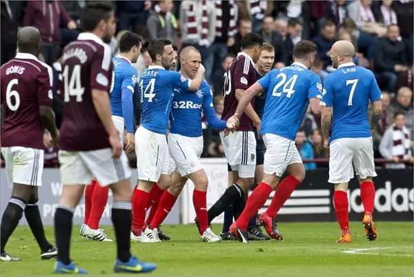 Rangers Glory: Kenny Miller's Thrilling Goal Celebration with Team Mates in the Scottish Championship Winning Moment vs Heart of Midlothian at Tynecastle Stadium (2003)
