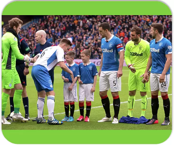 Rangers Captain Lee Wallace and Mascots Celebrate Scottish Premiership Play-Off Victory at Ibrox Stadium