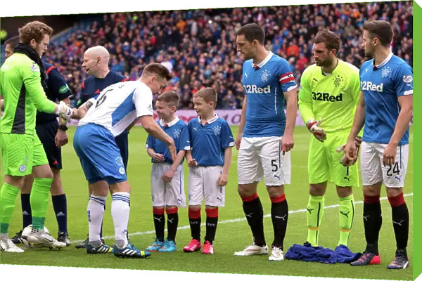 Rangers Captain Lee Wallace and Mascots Celebrate Scottish Premiership Play-Off Victory at Ibrox Stadium