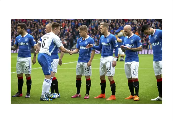Murdoch and Higgins: A Moment of Sportsmanship Before Rangers vs. Queen of the South Play-Off Quarterfinal at Ibrox Stadium