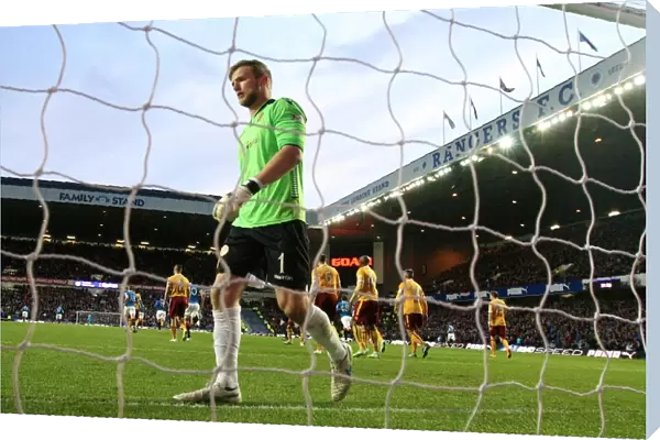 Dejected George Long: Motherwell Goalkeeper's Disappointment at Ibrox Stadium (Scottish Premiership Play-Off Final)