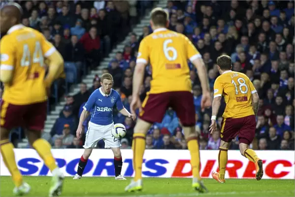 Shane Ferguson in Action: Scottish Premiership Play-Off Final - First Leg at Ibrox Stadium (Rangers vs Motherwell)