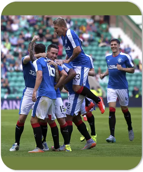 Rangers Andy Halliday: Celebrating the Winning Goal in Petrofac Training Cup Against Hibernian at Easter Road