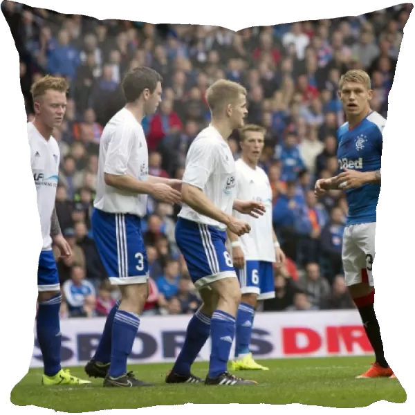 Rangers Players on Alert for Corner Kick at Ibrox Stadium during League Cup First Round