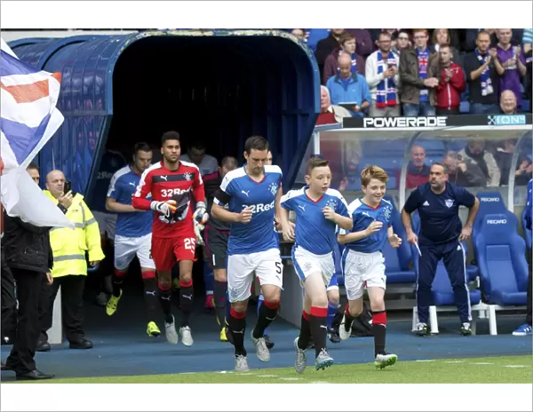 Lee Wallace and Rangers Mascots Kick-Off League Cup Match at Ibrox Stadium (Scottish Cup Champions 2003)