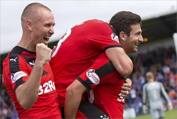 Rangers Jason Holt Euphorically Celebrates Goal in Queen of the South Clash at Palmerston Park