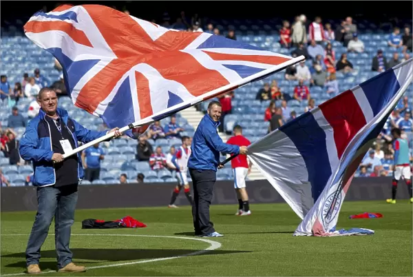Glasgow's Pride: Rangers Flag Bearers Celebrate Scottish Cup Victory at Ibrox Stadium (2003)