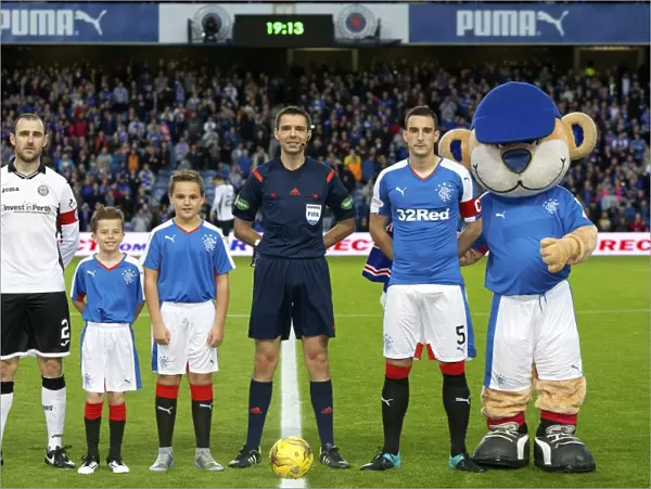 Rangers Captain Lee Wallace and Mascots Celebrate Scottish League Cup Victory at Ibrox Stadium