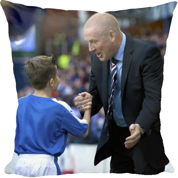 Rangers Manager Mark Warburton Greets Ibrox Stadium Mascots during Scottish League Cup Match