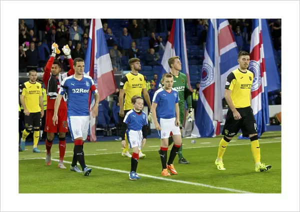 Lee Wallace and Mascots Celebrate at Ibrox Stadium - Petrofac Training Cup Quarterfinal