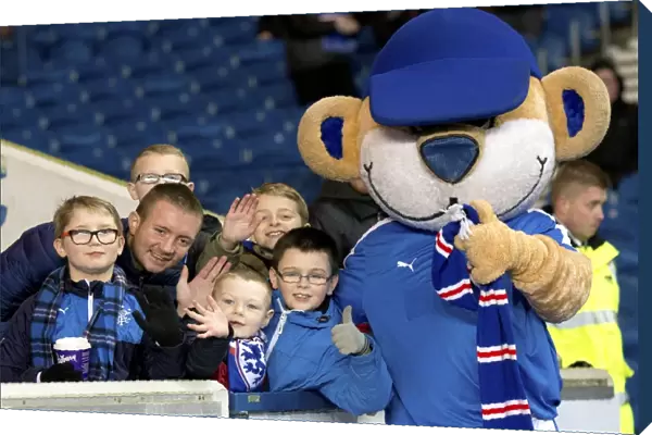 Roaring Rampant: Rangers FC's Broxi Bear and Passionate Fans at Ibrox Stadium during Ladbrokes Championship Match against Greenock Morton