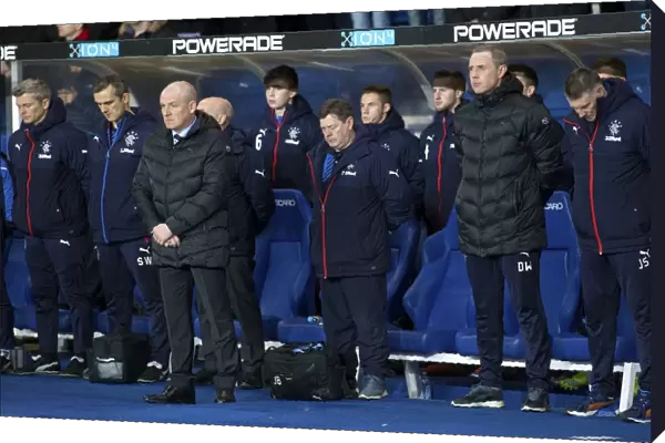 Mark Warburton and Rangers Team Pay Tribute to Billy Ritchie during Ladbrokes Championship Match at Ibrox Stadium