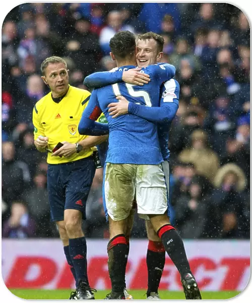 Rangers FC: Andy Halliday and Harry Forrester's Goal Celebration in Ladbrokes Championship Match vs. Queen of the South at Ibrox Stadium