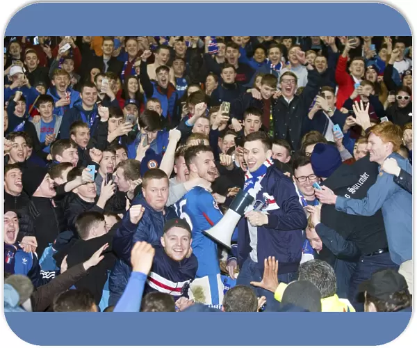 Rangers Football Club: Andy Halliday's Thrilling Goal Celebration with Fans in Ladbrokes Championship Match vs Dumbarton at Ibrox Stadium