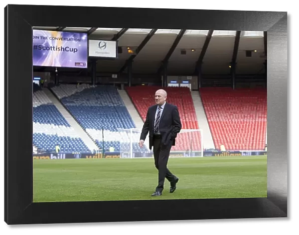 Rangers Mark Warburton Examines Hampden Park Pitch Ahead of Rangers vs Celtic Scottish Cup Semi-Final