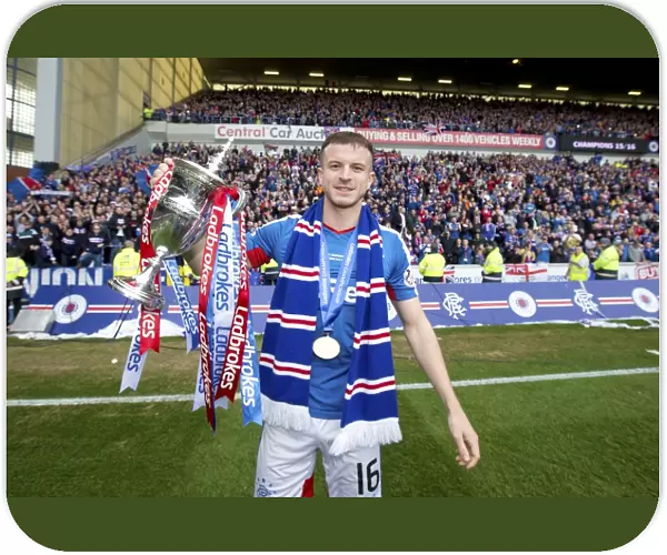 Andy Halliday's Championship Triumph: Rejoicing with the Ladbrokes Trophy at Ibrox Stadium
