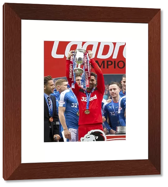 Rangers Football Club: Wes Foderingham Celebrates Championship Win with Ladbrokes Trophy Lift at Ibrox Stadium