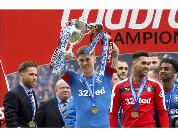 Rob Kiernan Lifts the Ladbrokes Championship Trophy at Ibrox Stadium - Rangers Football Club's Championship Win Celebration