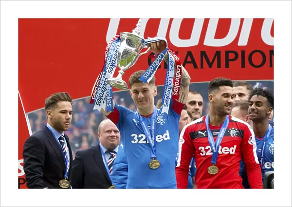 Rob Kiernan Lifts the Ladbrokes Championship Trophy at Ibrox Stadium - Rangers Football Club's Championship Win Celebration