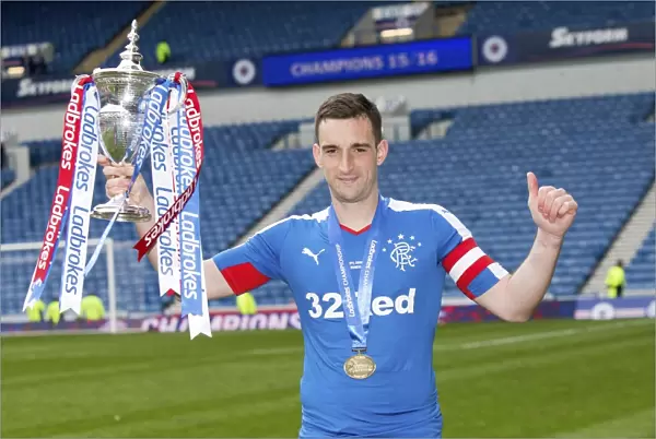 Lee Wallace's Championship Triumph: Celebrating with the Trophy at Ibrox Stadium