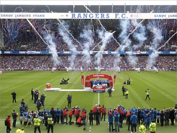 Rangers Football Club: Lee Wallace Celebrates Championship Win with the Ladbrokes Trophy at Ibrox Stadium