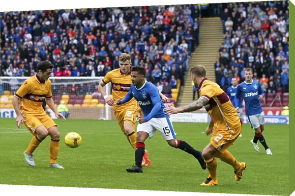 Harry Forrester Fights for Possession: Motherwell vs Rangers - Betfred Cup Showdown at Fir Park