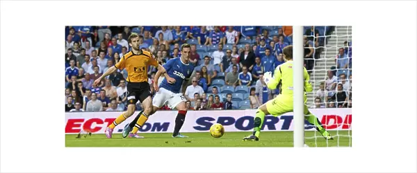 Lee Wallace's Dramatic Save by Annan Athletic's Blair Currie in Betfred Cup Match at Ibrox Stadium