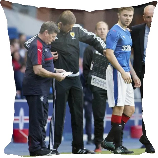 Rangers FC: Mark Warburton and Jordan Rossiter at Ibrox Stadium - Betfred Cup Match Against Stranraer