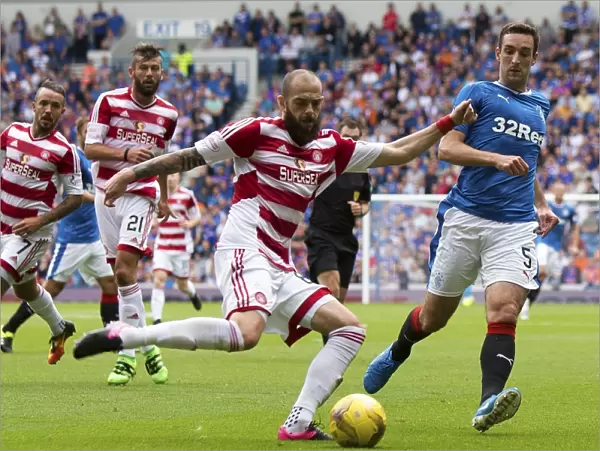 Rangers Captain Lee Wallace Rallying Team at Ibrox Stadium during Premiership Match